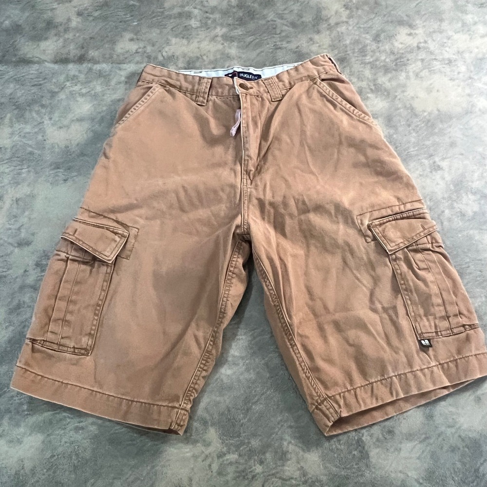Bugle Boy Cargo Shorts Mens 30 Brown Leather Cotton Utility Multi Pocket Vintage